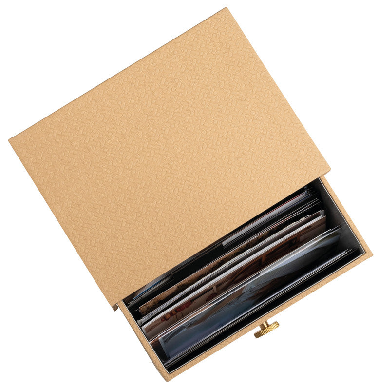 Exacompta Karteikasten A6 quer, beige, Karton – 1 Stück – für A6-Karteikarten