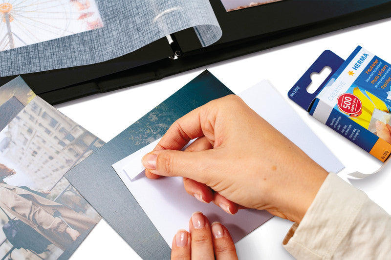 HERMA Fotokleber – permanent, weiss, lösemittelfrei, 12×16 mm, 500 Stk., für Fotos
