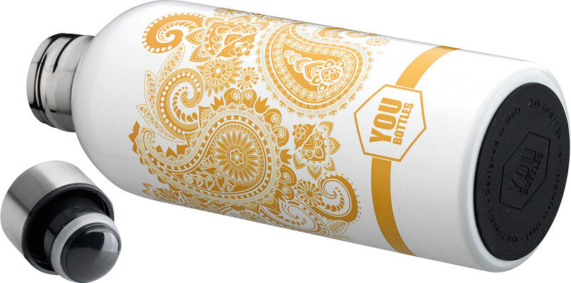 Youbottles Trinkflasche Dual – 5 dl – Edelstahl, isoliert, Schraubverschluss – Floral Gold Cashmere
