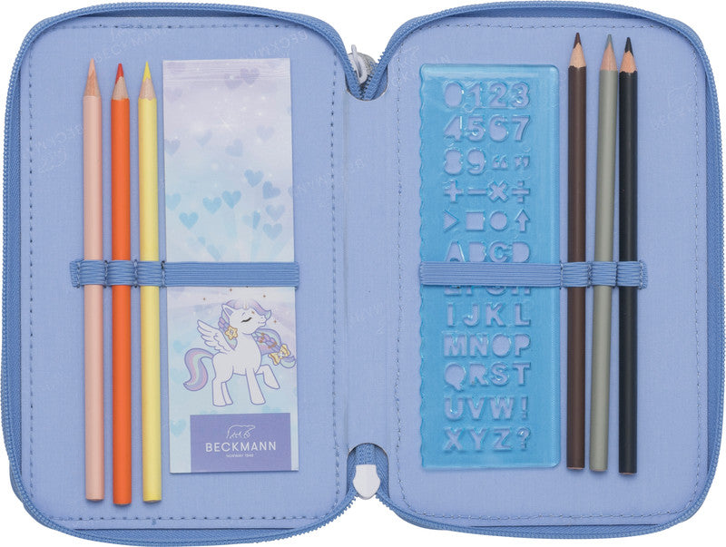 Beckmann Classic Etui Triple, gefüllt, 27-teilig – Unicorn Princess Ice Blue – Kunststoff – 13 × 20,5 × 7 cm
