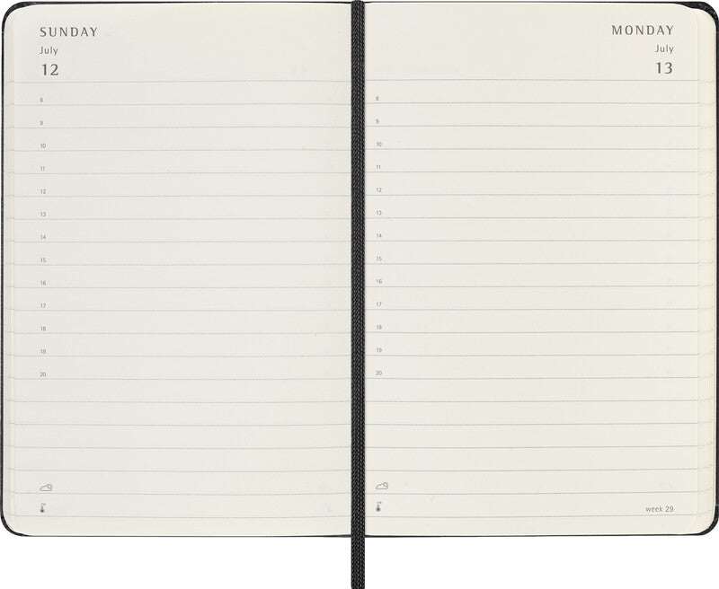 Moleskine Taschenagenda – 1 Tag pro Seite, gebunden, 9 × 14 cm, 2026, 1-Stunden-Takt, Englisch, Schwarz, FSC