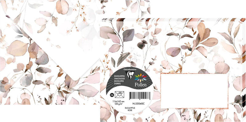Clairefontaine Geschenk-Couvert C6, mit Fenster, Eukalyptus, Rosa, 120 g/m² – 20 Stk.