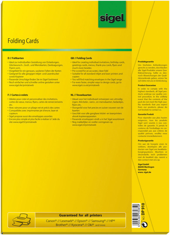 Sigel Faltkarten A5 (148 × 210 mm), 185 g/m², hochweiss, Edelkarton, vorgefalzt – für Inkjet, Laser, Kopierer