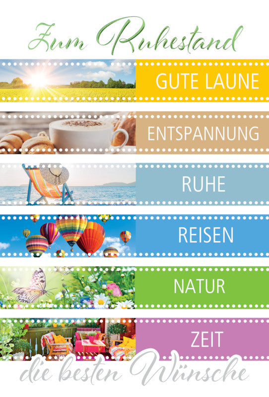 Kurt eulzer Grusskarte Ruhestand – A4 (210 × 297 mm) – mit Umschlägen, Text DE, Karton, 6er Pack