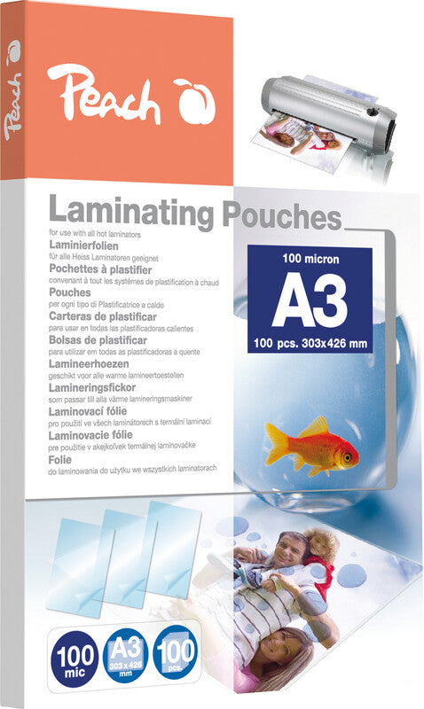 Peach Laminierfolien A3, glänzend – 100 µm, 303 × 426 mm, 100 Stk.