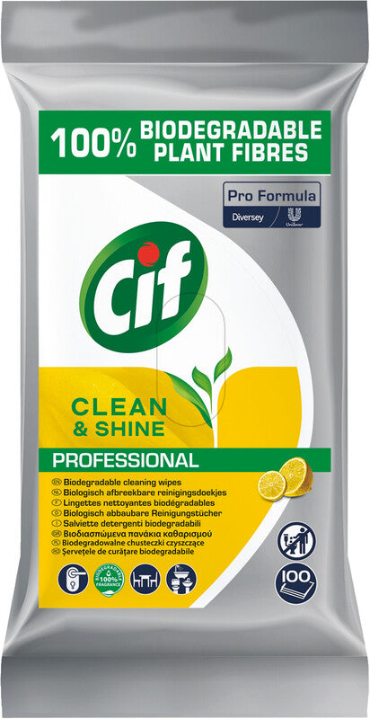 Cif Allzweck-Reinigungstücher – für waschbare, feste Oberflächen, grau, 19,5 × 17,0 cm, 100 Stk., eco:plus