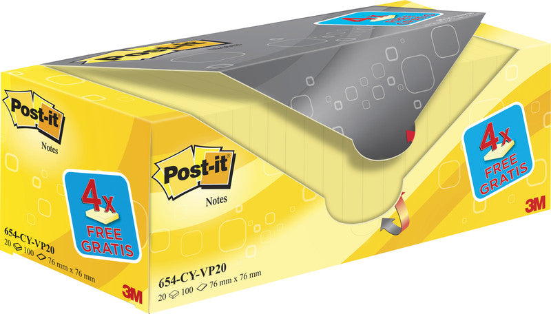 Post-it Haftnotizen – 76×76 mm – Gelb, 20×100 Blatt, PEFC