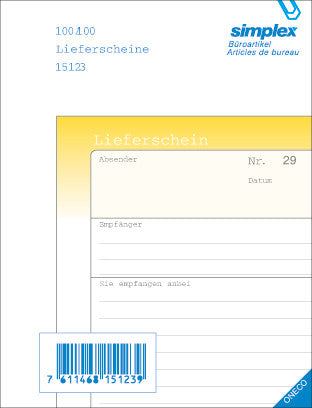 Simplex Formularblock – Lieferscheine, Deutsch, 100 Blatt, A6