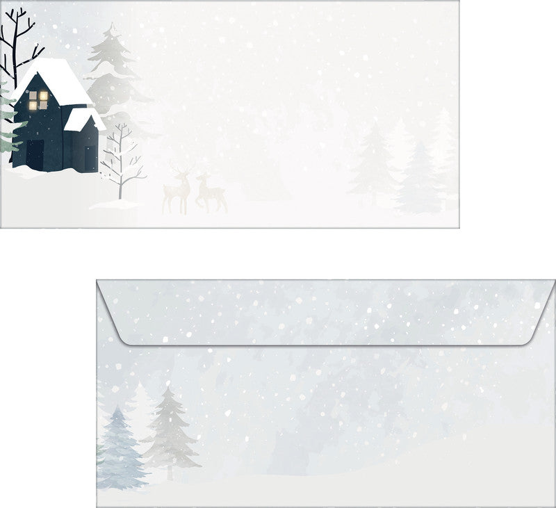 Sigel Weihnachts-Couvert C5/6, Gemütliche Weihnachts-Aquarelle, mehrfarbig, Nassklebung, 90 g/m² – 25 Stk.