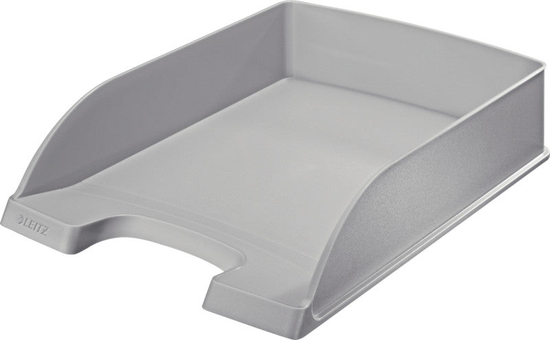 Leitz Stapelbarer Briefkorb mit Griffausschnitt, Beschriftungsfeld, matt, grau, B 255 × H 70 × T 357 mm