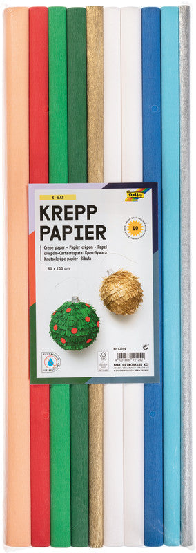 Folia Krepppapier, X-Mas – 500 × 2000 mm – 22 g/m² – sortiert – 10 Blatt