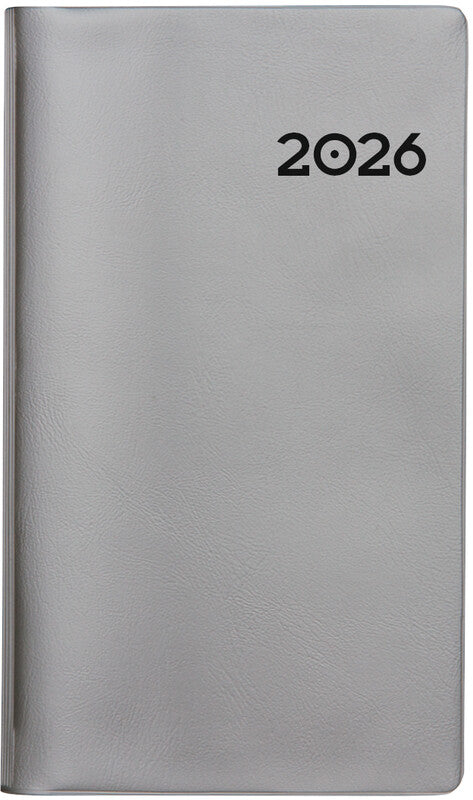Biella Luzern Agenda – 1 Monat/2 Seiten, geheftet, 8,7 × 15,3 cm, 15 Monate Okt–Dez, 2026, silber, PEFC