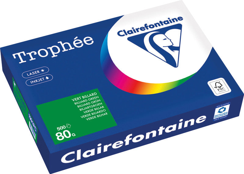 Clairefontaine Kopierpapier – A4, 80 g/m², billardgrün – für Inkjet/Laser/Kopierer – FSC – 500 Blatt