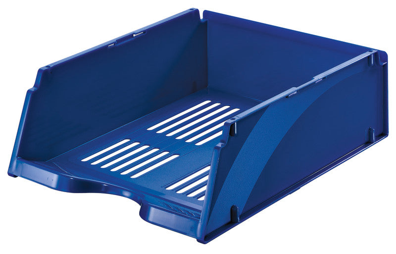 Esselte Briefkorb – mit Griffausschnitt, mit Beschriftungsfeld, glänzend, blau, B 268 × H 115 × T 338 mm