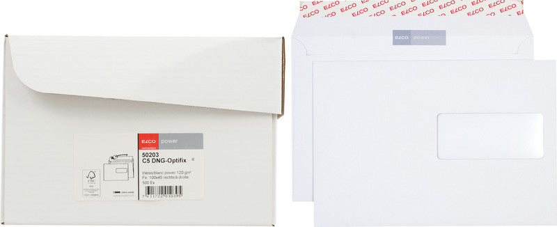 Elco Couvert C5, Fenster rechts, Haftklebung, weiss, 120 g/m² – 500 Stk.