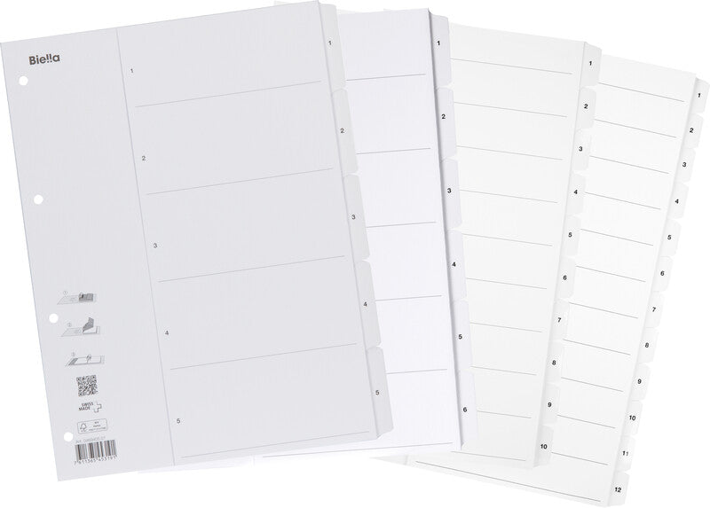 Biella SmartIndex Register – A4, 10-teilig, Karton, weiss, vorgedruckt, verstärkte Taben, für A4-Ordner
