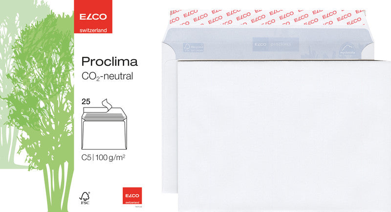 Elco Couvert C5 (229 × 162 mm), ohne Fenster, selbstklebend (Optifix), weiss, 100 g/m², Papier – 25 Stk.