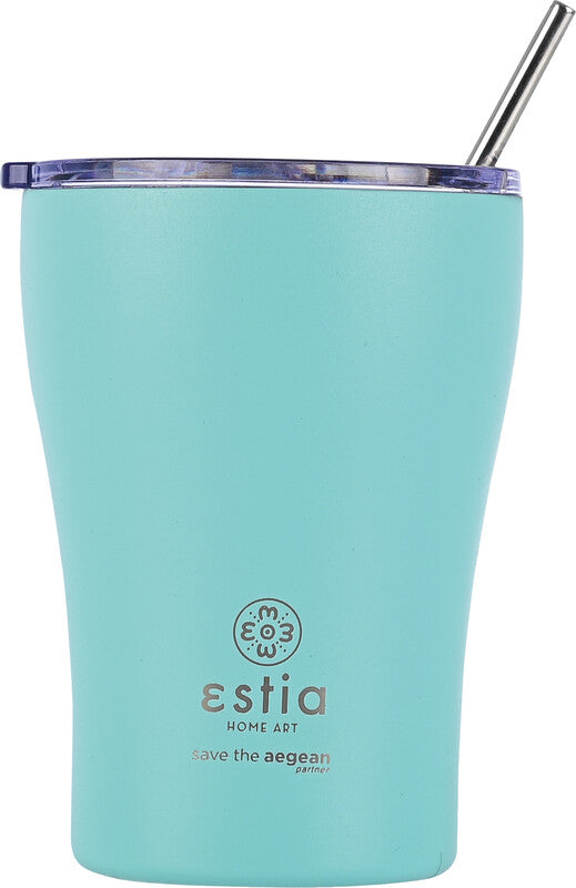 Estia Thermobecher – 350 ml, Ø 9,0 cm, H 13,0 cm, Edelstahl, Türkis, Druckverschluss, BPA-frei