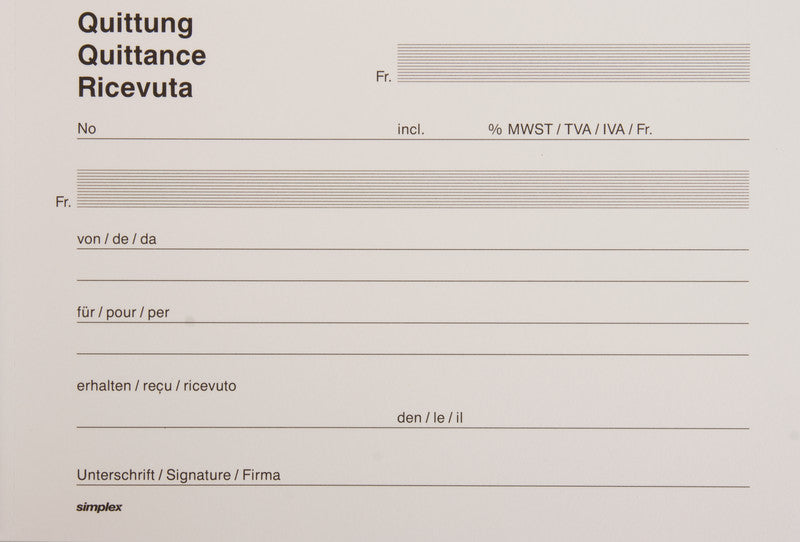 Simplex Formularblock – mehrsprachig, 100 Blatt, A6