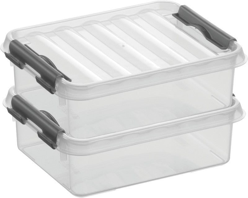 Helit die q-line Aufbewahrungsbox 1 l – mit Clipdeckel, stapelbar, 200 × 60 × 150 mm, transparent, Kunststoff