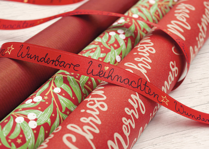 Braun + company Geschenkpapier – Christmas Leaves – 70 g/m2 – 700 × 2000 mm – rot
