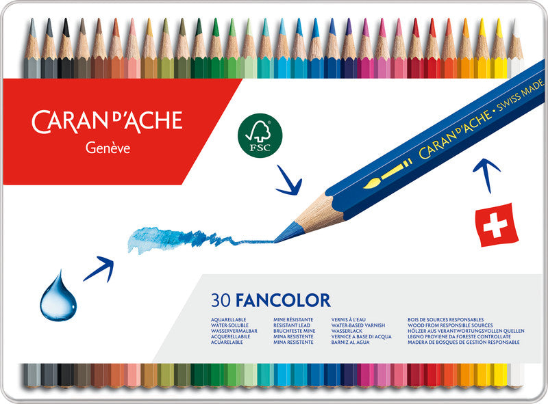 Caran d-Ache Caran d'Ache Aquarellfarbstifte – 30 Farben, im Metalletui, Ø 2,8 mm, FSC