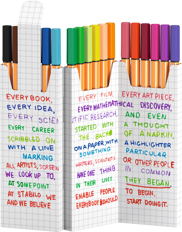 STABILO Fineliner – 18er-Set 0,4 mm – 18 Farben, sortiert