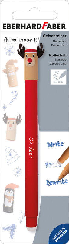 Eberhard Faber Animal Erase it Winter Gelschreiber – blau, 0,7 mm, radierbar, Kappe, nachfüllbar