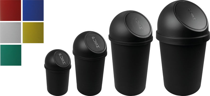 Helit Papierkorb the flip – 25 l – mit Deckel, Kunststoff, lichtgrau – Ø 312 × H 615 mm