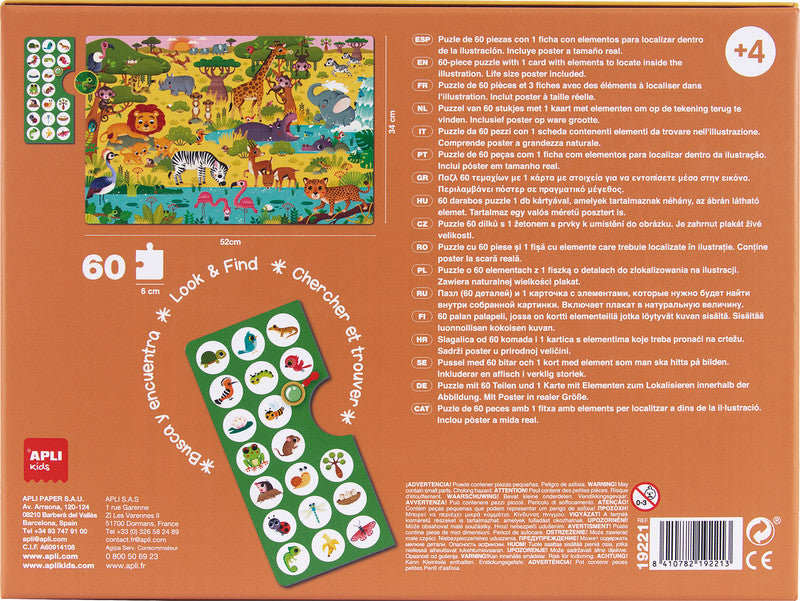 APLI Kids Puzzle Wimmel Savanne – ab 4 Jahren, 62 Teile, Format 520 × 340 mm, Karton