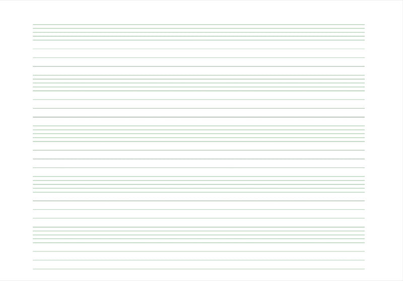 Musiknotenheft – A5 quer – liniert – 40 Seiten – 90 g/m² – gebunden, Löschblatt, grün, Blauer Engel
