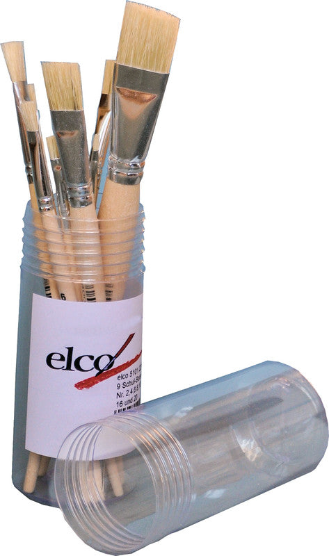 Elco pinsel Pinsel – braun, Schweineborsten, 9er-Set, für Acryl- und Temperafarben