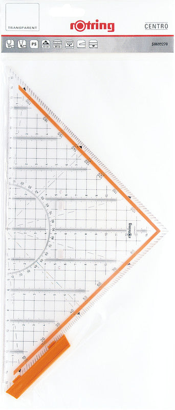 Rotring Wandtafel-Geodreieck – 32 × 32 cm, Kunststoff, transparent, Skalenfarbe schwarz, mit abnehmbarem Griff