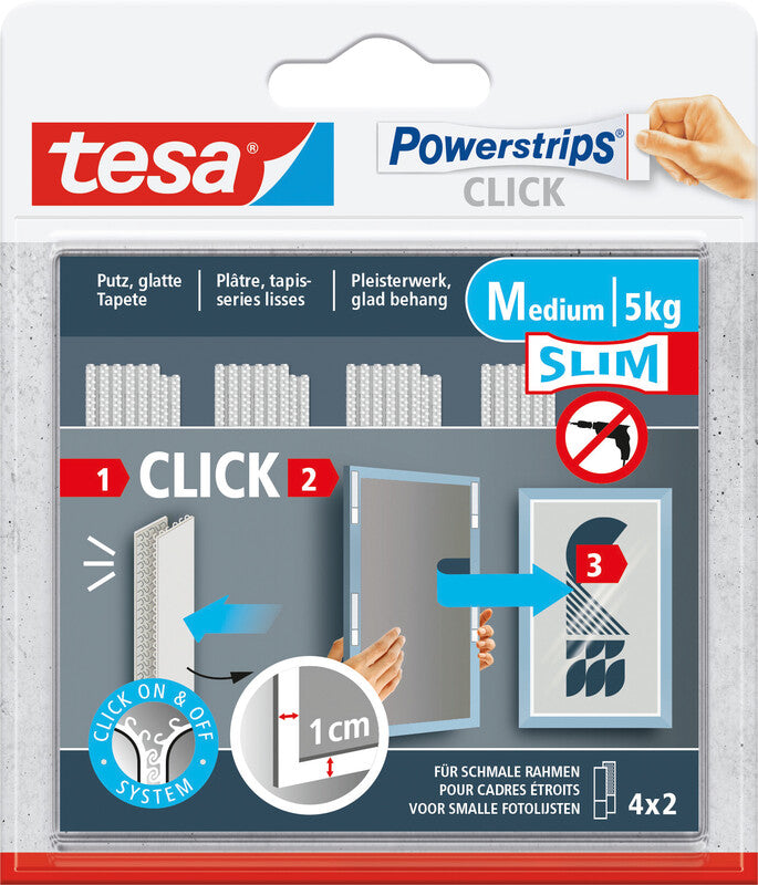 TESA Powerstrips Klebehaken wiederablösbar – 10 × 80 mm, 4 Stk., für glatte, feste Untergründe