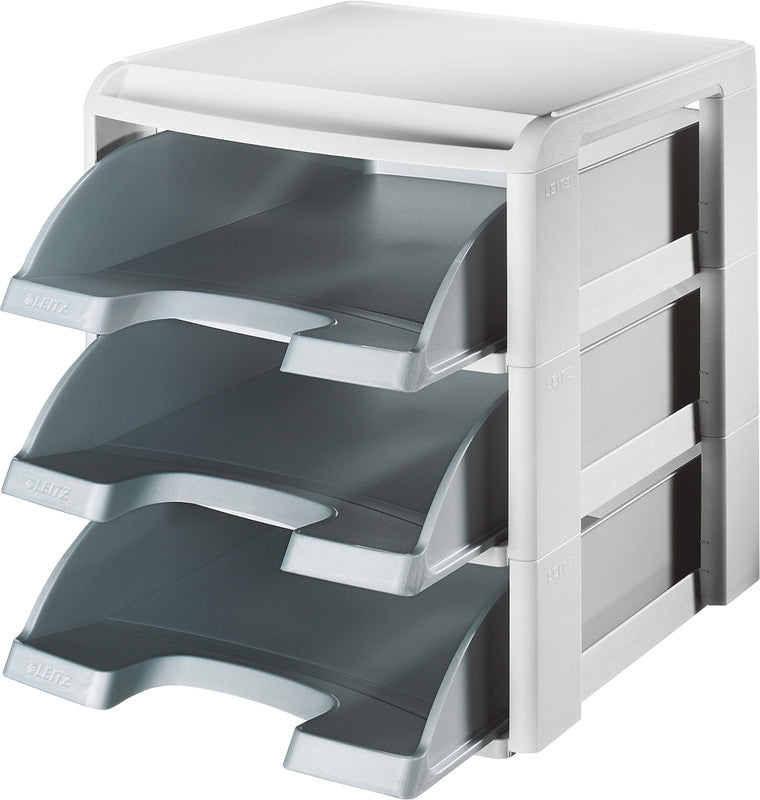 Leitz Briefkorb – mit Griffausschnitt, mit Beschriftungsfeld, matt, silber, B 255 × H 70 × T 357 mm