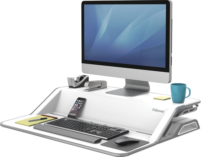 Fellowes Stehtisch – 80,6 × 20,7 × 14–43,2 cm – weiss – höhenverstellbar