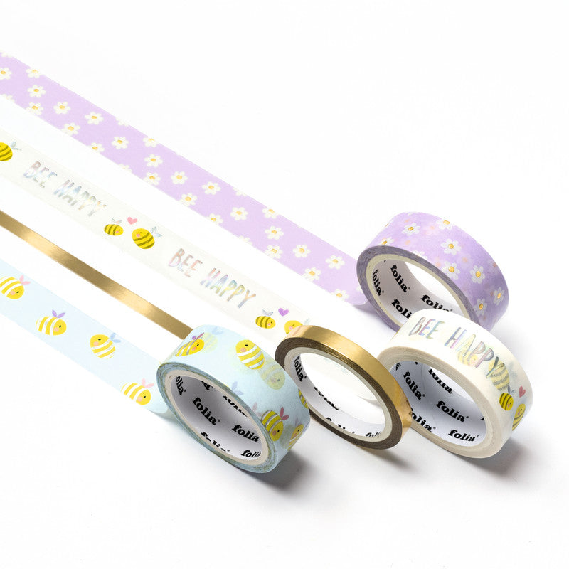 Folia Washi-Tape-Set – sortiert – 5 mm × 5 m, 15 mm × 5 m – 4 Rollen