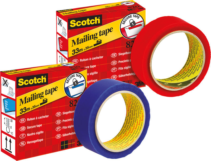 Scotch Siegelband 820 – permanent, postgenehmigt, glatt, Kunststoff, 35 mm × 33 m, blau