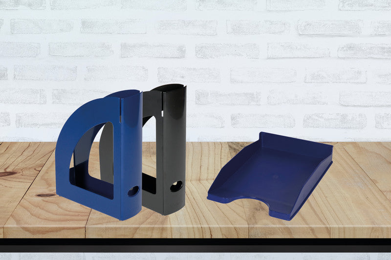 Q-CONNECT Briefkorb – mit Griffausschnitt, mit Beschriftungsfeld, matt, blau, B 255 × H 60 × T 345 mm