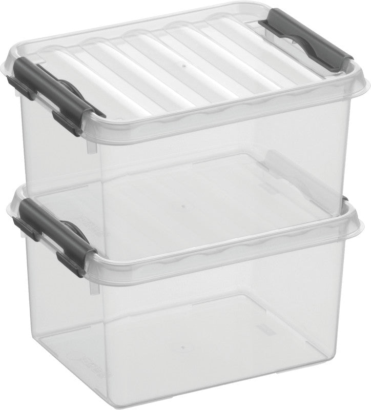 Helit die q-line Aufbewahrungsbox 2 l – mit Clipverschluss, stapelbar, 200 × 100 × 150 mm, transparent