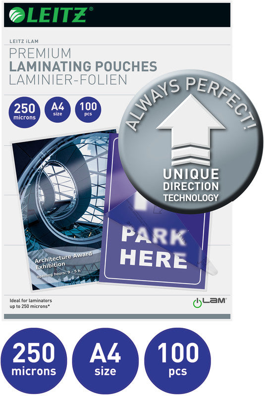 Leitz iLAM UDT Laminierfolien A4, glänzend – 250 µm, 216 × 303 mm, 100 Stk.