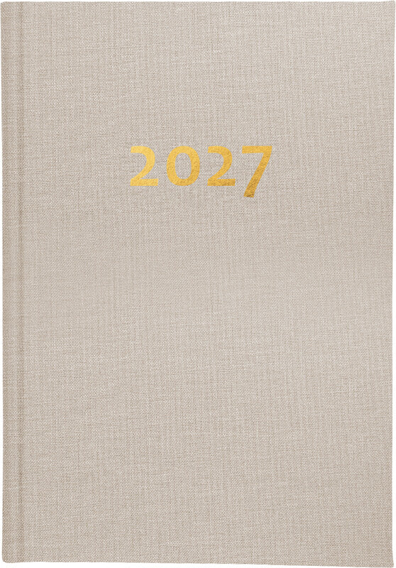 Biella Executive Agenda – 1 Tag pro Seite, gebunden, 14,5 × 20,5 cm, 2027, 1/2-Stunden-Takt, Beige, FSC