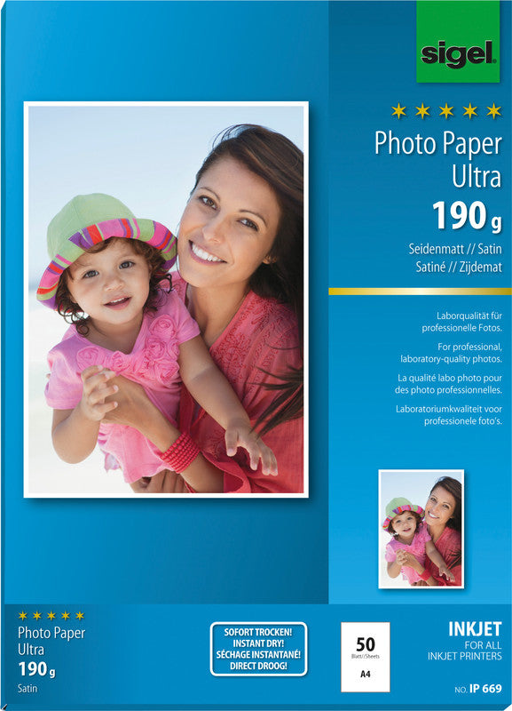 Sigel Fotopapier – seidenmatt, A4, 190 g/m², 50 Blatt – für Inkjet-Drucker