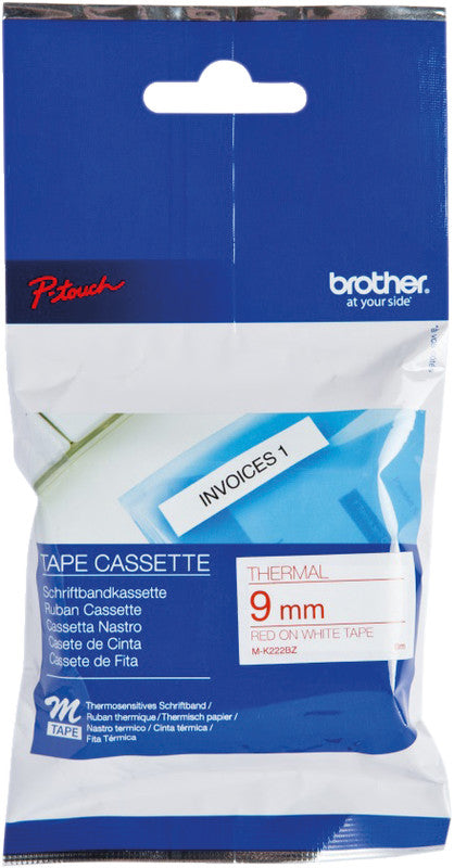 Brother Schriftband – 9 mm × 8 m, weiss, rot
