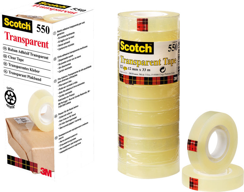 Scotch Klebeband – permanent, klar, Kunststoff, 12 mm × 33 m, Kern Ø 25 mm
