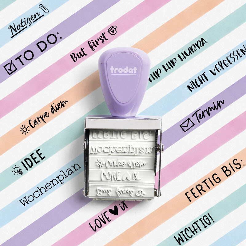 Trodat Bullet Journal Motivstempel, selbstfärbend, 12 Motive, 30 × 5 mm, Kissen sortiert, deutsch
