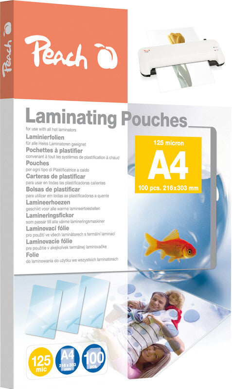 Peach Laminierfolien A4, glänzend – 125 µm, 216 × 303 mm, 100 Stk.