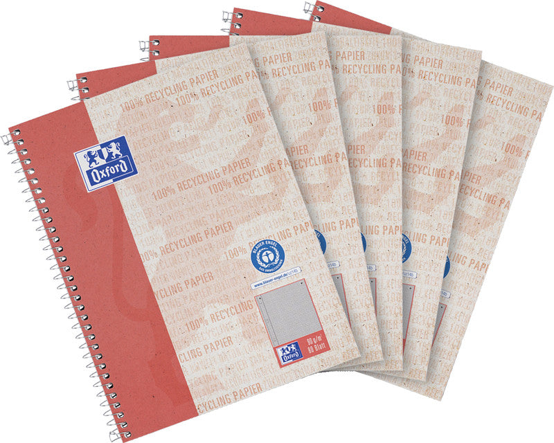 Elba Oxford – Collegeblock A5+, kariert, Spiralbindung, 80 Blatt – rot, für SCRIBZEE App