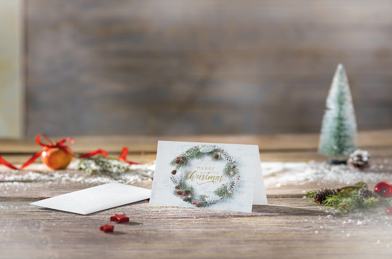 Sigel Weihnachtsgrusskarte (Kranz) – A6 (105 × 148 mm) – mit Umschlägen, für Inkjet/Laser/Kopierer, Edelkarton