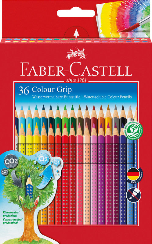 Faber-Castell Aquarellfarbstifte Colour Grip 2001 – 36 Farben, im Kartonetui, Ø 3 mm, dreikantig, FSC